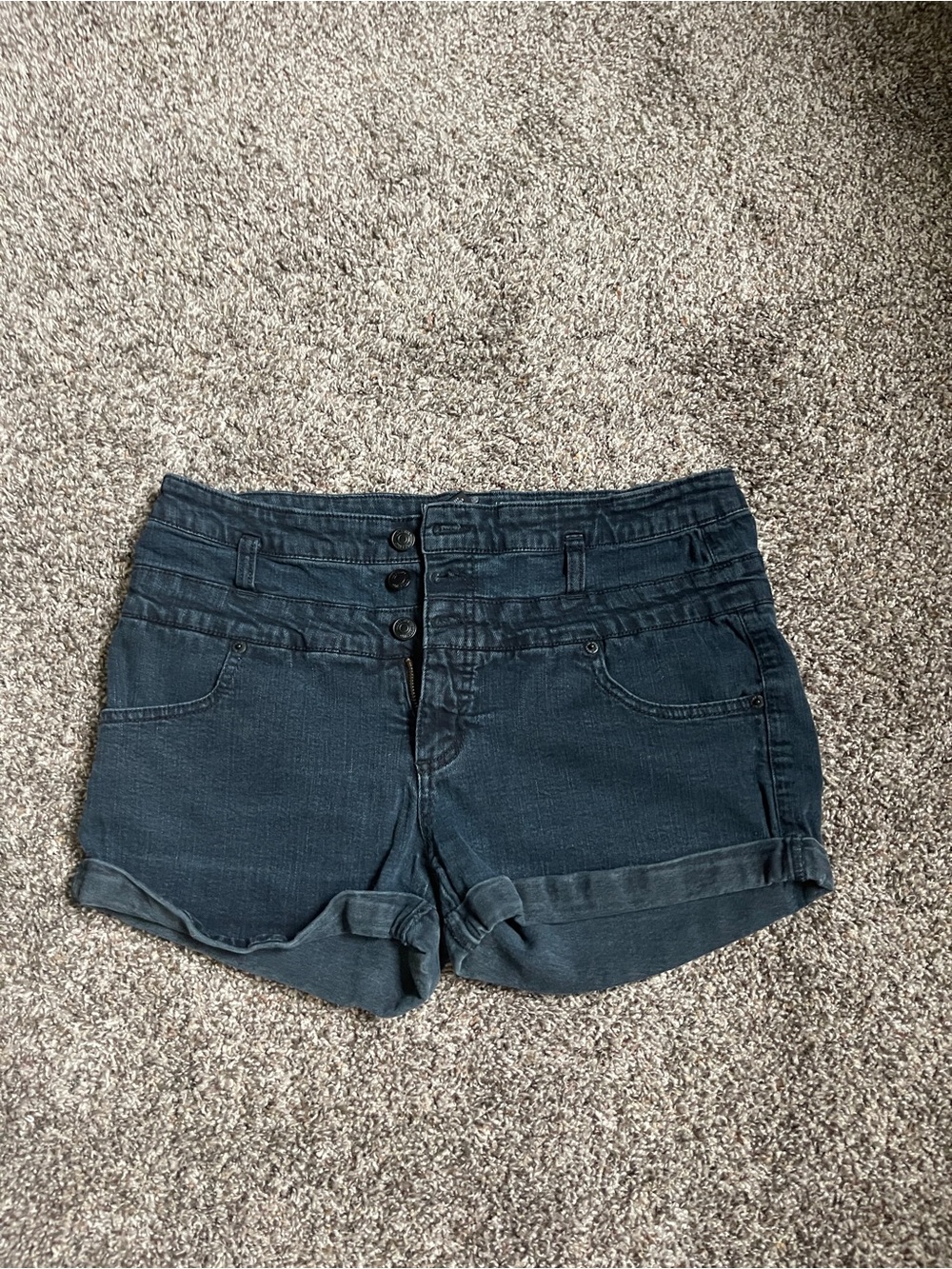 Target Women's Dark Blue Triple-Button Rolled Hem Denim Shorts